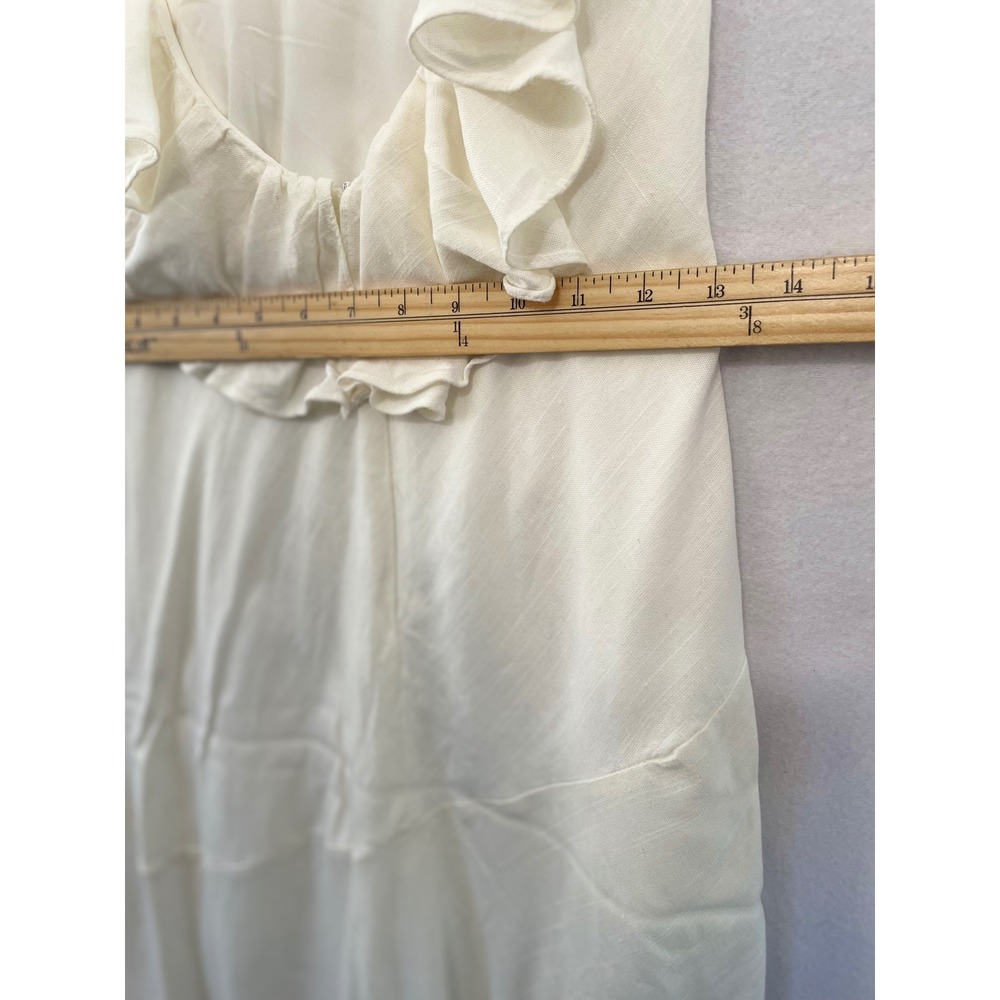 Selfie Leslie Midi Dress Womens Medium White Ruffle Open Back Side Slit V-Neck - Picture 10 of 11